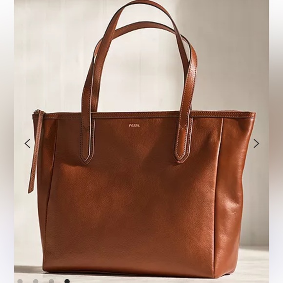 FOSSIL Real Leather Brown Zipper Sydney Tote Bag Purse - Picture 8 of 8